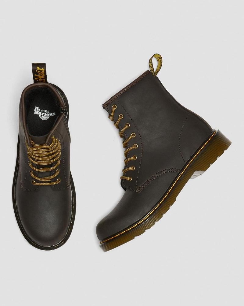 Dark / Brown Kids' Dr Martens Youth 1460 Wildhorse Leather Lace Up Boots | CA 716NWY